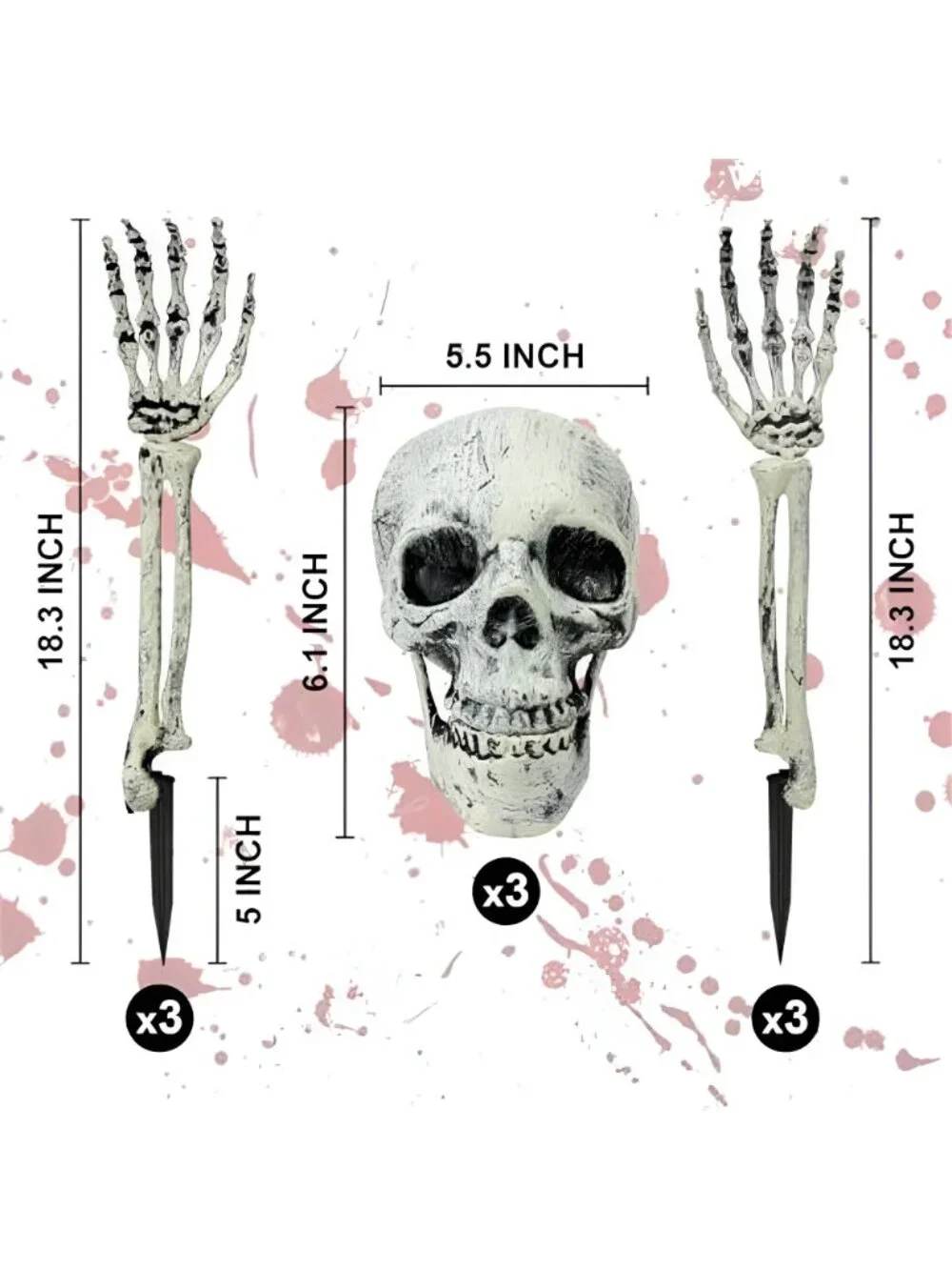 3 Pack Halloween Decor Outdoor Skeleton Stakes for Yard,Lawn,Graveyard